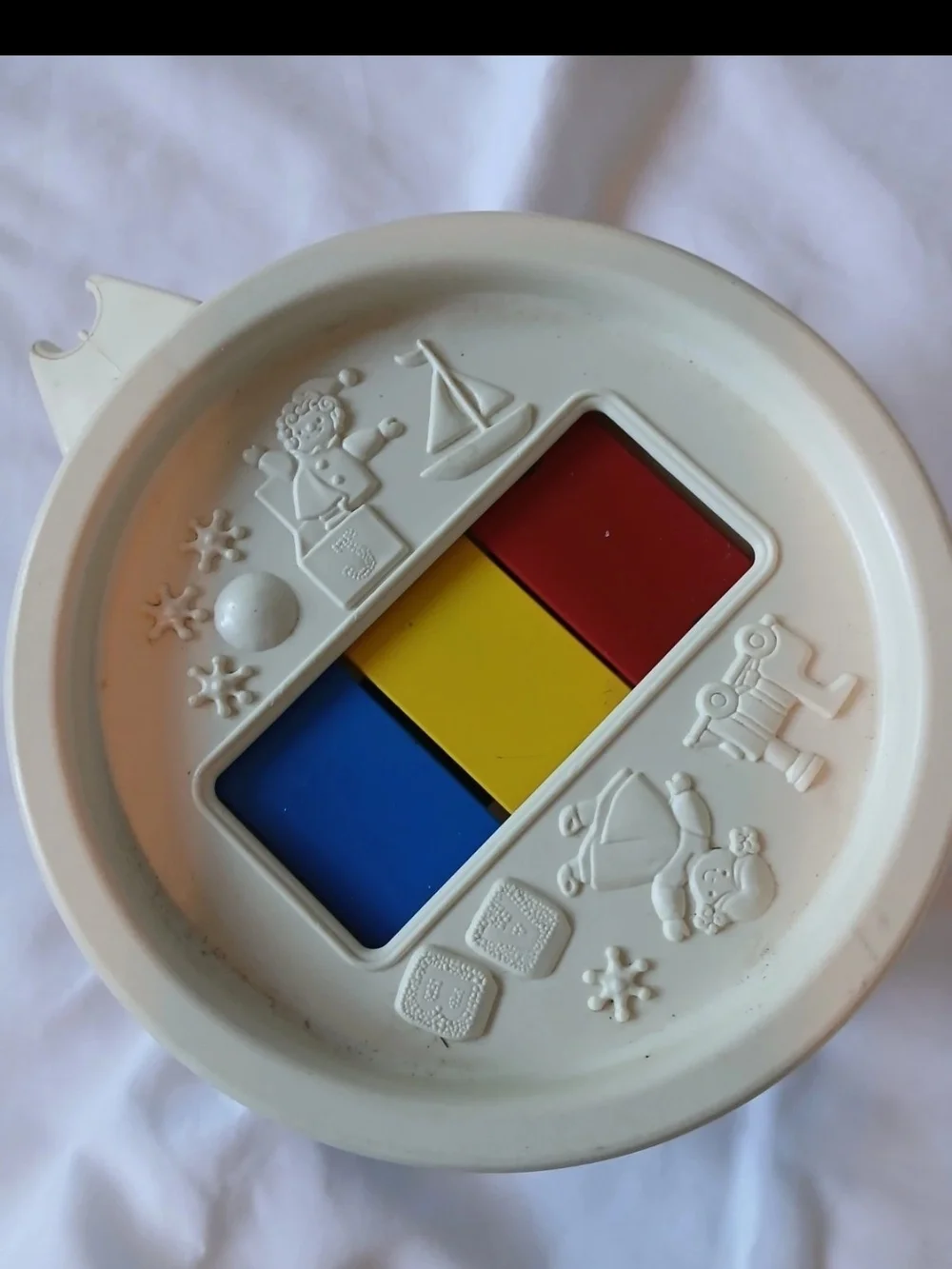 Vintage 1970s Fisher Price Round Drum Xylophone Child Toy, Red Blue Yellow